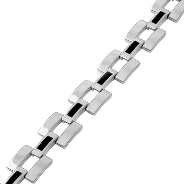 Серебряный браслет, полужесткое плетение, вставка оникс, ширина 1,3 см