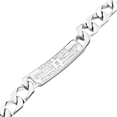 Серебряный мужской браслет, плетение панцирь с вставкой Перунов цвет, родий, ширина 1 см