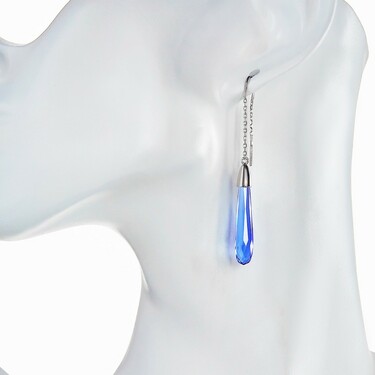 Серебряные длинные серьги Протяжки / Продевки / Цепочки / Кристаллы из ювелирного стекла, родий