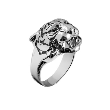 Серебряное кольцо в виде Тигра, с чернением