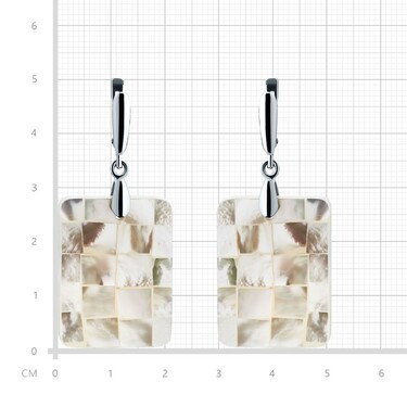 Перламутровые прямоугольные белые серьги, мозаика, родирование