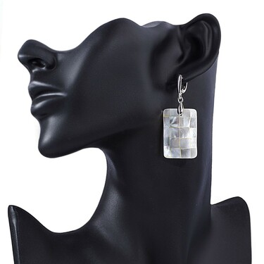 Перламутровые прямоугольные белые серьги, мозаика, родирование