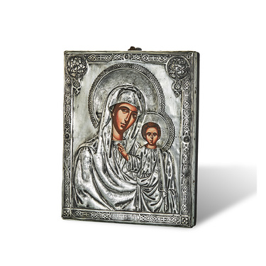 Православная икона Казанской Божией Матери, Антик, 22х27 см, серебро, гальваника
