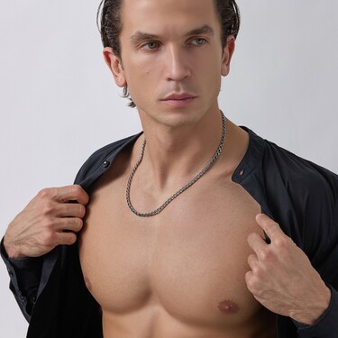 Серебряная цепочка, плетение ручной Бисмарк с алмазной гранью, чернение, 30 грамм, ширина 5,5 мм