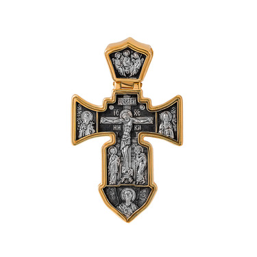 Серебряный большой мужской православный крест, чернение с позолотой