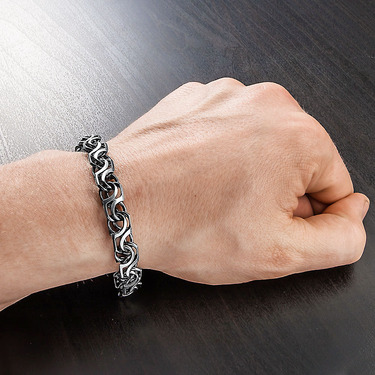 Серебряный мужской браслет, плетение Арабский Бисмарк с чернением ширина 0,9 см