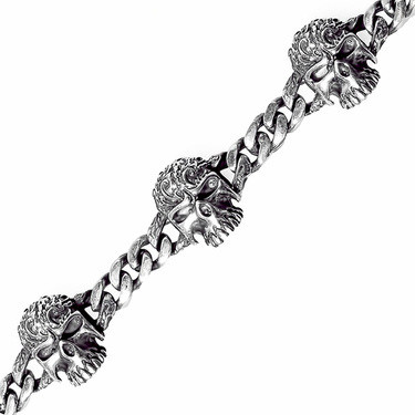 Серебряный мужской браслет, плетение Панцирное с черепами