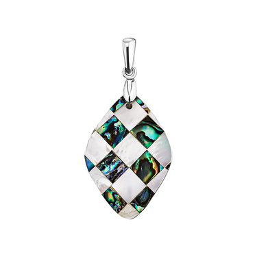 Ромбовидная бело-зеленая подвеска с перламутром, узор клетка