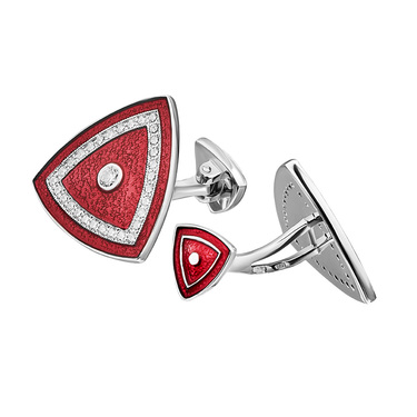 Серебряные треугольные запонки Николая II, с фианитами, красная эмаль