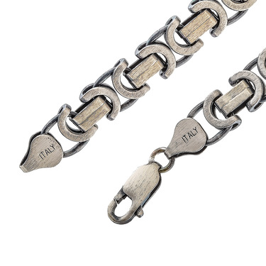 Серебряный мужской браслет, плетение Скобки, покрытие палладий, ширина 0,8 см