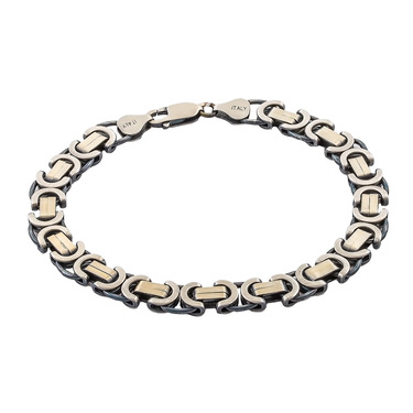 Серебряный мужской браслет, плетение Скобки, покрытие палладий, ширина 0,8 см