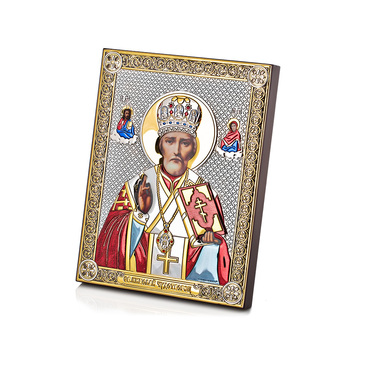 Православная икона Николай Чудотворец с позолотой 14х18 см, серебро, гальваника