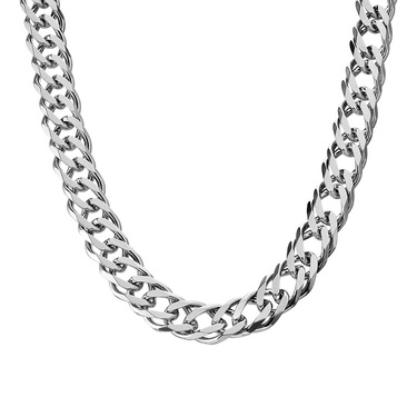 Серебряная мужская цепь, покрытие родий, плетение Двойной ромб, ширина 1 см