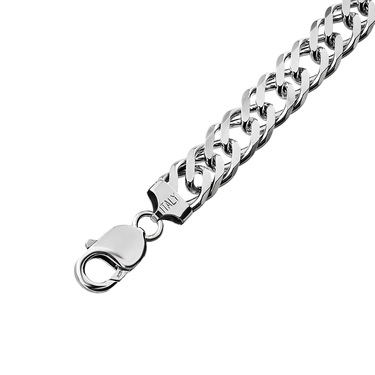 Серебряная мужская цепь, покрытие родий, плетение Двойной ромб, ширина 1 см