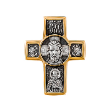 Серебряный мужской православный крест, чернение с позолотой