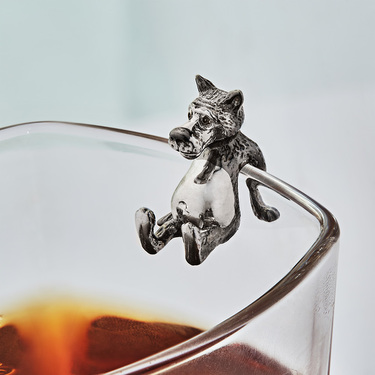 Серебряная фигурка волка из мультфильма, черный/белый родий