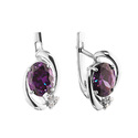 Серьги,Серебро,с вставкой Фианит Белая,Фиолетовая цвета,с замком Английский,РОССИЯ