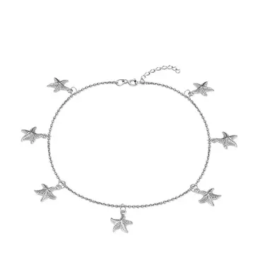 Серебряный женский браслет на ногу анклет с подвесками-морская звезда, родий