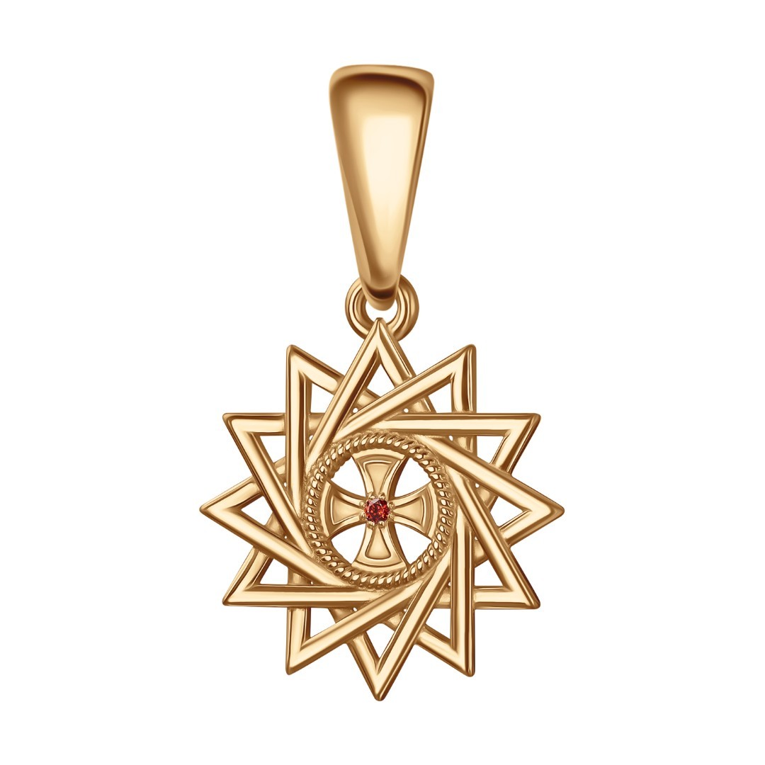 Серебряная двусторонняя подвеска Подвеска,Амулет,Оберег,Медальон,с вставкой Фианит Красная цвета,РОССИЯ