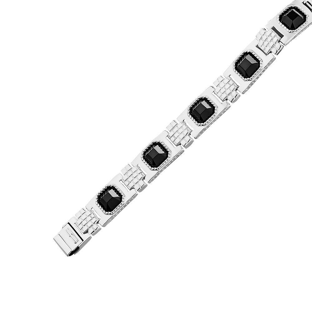 Браслет на руку,Серебро,с вставкой Оникс натуральный Черная цвета,с замком Коробочка,РОССИЯ