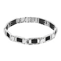 Серебряный мужской браслет, полужесткое плетение, с ониксом натуральным и фианитом, в родии, 0,9 см Браслет на руку,Серебро,с вставкой Оникс натуральный Черная цвета,с замком Коробочка,РОССИЯ