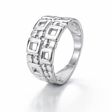 Серебряное кольцо геометрия, квадраты, родирование