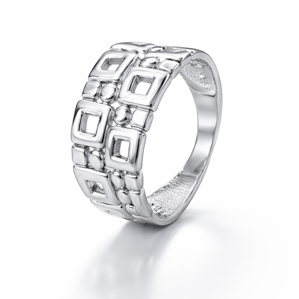 Серебряное кольцо геометрия, квадраты, родирование Кольцо,Серебро,с вставкой Без вставок,РОССИЯ