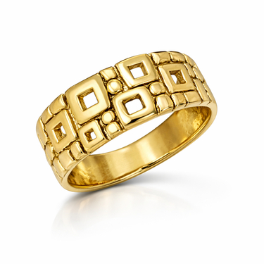 Серебряное кольцо геометрия, квадраты, позолота