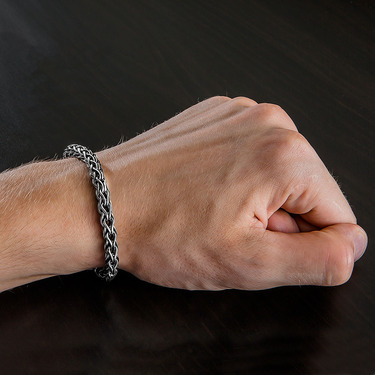 Серебряный мужской браслет, плетение Скорпион, с византийским концевиком, чернение, ширина 6,3 мм