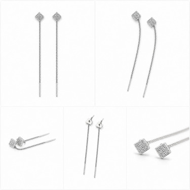 Серебряные длинные серьги-протяжки 