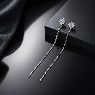 Серебряные длинные серьги-протяжки 