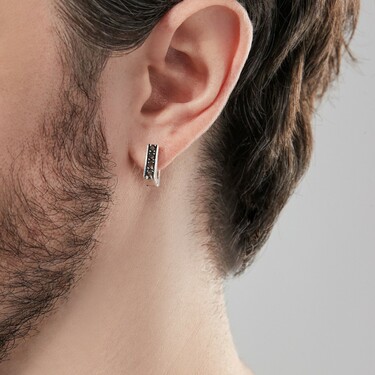 Серебряная мужская серьга, вставка раухтопаз, чернение