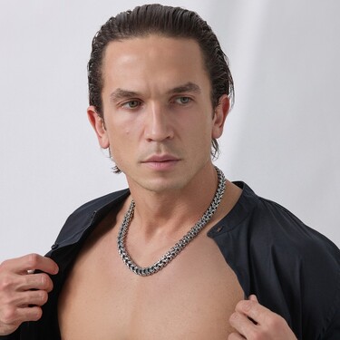 Серебряная массивная цепь мужская, плетение Рамзес, чернение, ширина 1,1 см