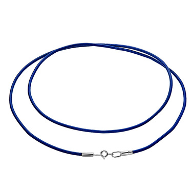 Ювелирный шнурок Гайтан синий, Натуральная кожа 2 мм с серебряным замком, Родирование
