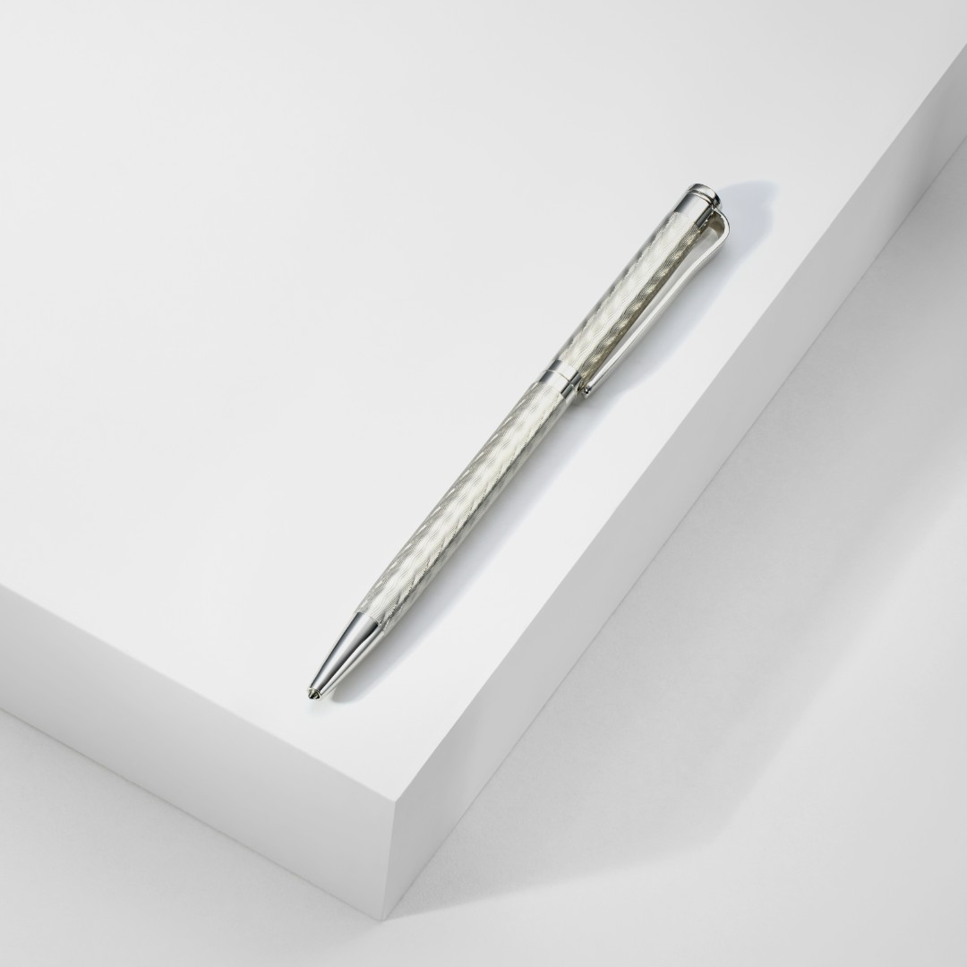 Ручка шариковая подарочная из Серебра 925 пробы, с узором, в родий, футляр Ручка,Серебро,с вставкой Без вставок,РОССИЯ