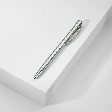 Ручка шариковая подарочная из Серебра 925 пробы, с узором, в родий, футляр