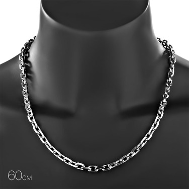 Серебряная мужская цепь, плетение Якорное, покрытие родием, ширина 6,8 мм