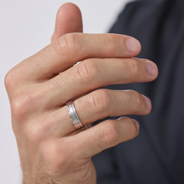 Серебряное обручальное кольцо с комфортной посадкой, матирование с узором, ширина 5 мм, родий