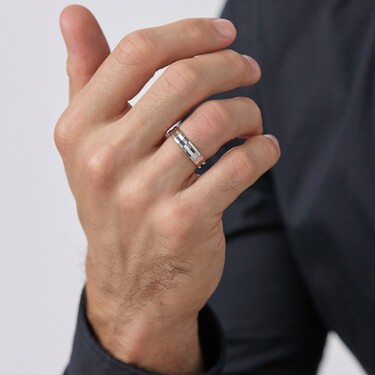 Серебряное обручальное кольцо с комфортной посадкой, с алмазными гранями, ширина 5 мм, родий