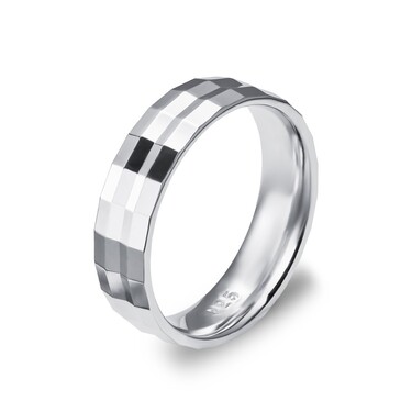 Серебряное обручальное кольцо с комфортной посадкой, с алмазными гранями, ширина 5 мм, родий
