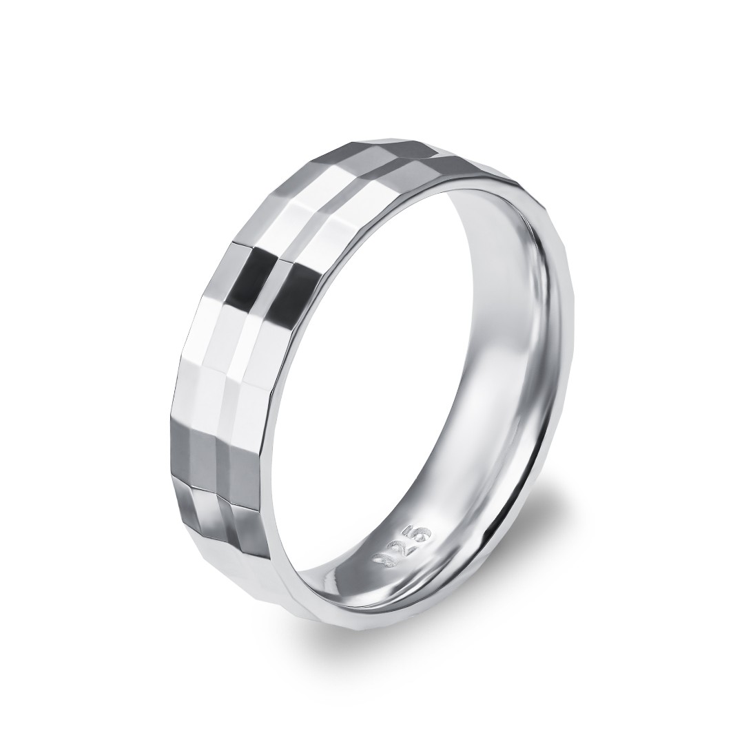 Серебряное обручальное кольцо с комфортной посадкой, с алмазными гранями, ширина 5 мм, родий Кольцо,Серебро,с вставкой Без вставок,КИТАЙ