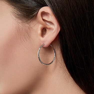 Серебряные фантазийные серьги Кольца / Конго / Круглые с алмазной гранью, диаметр 3 см, родирование