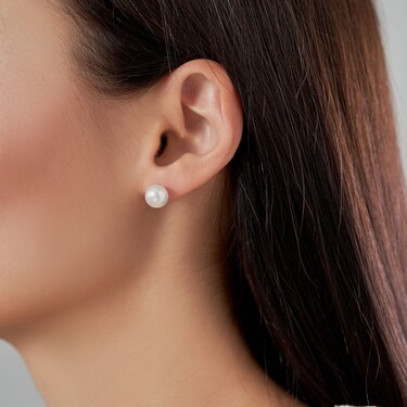 Серебряные серьги / Пусеты / Гвоздики с перламутровым культивир. жемчугом, родий