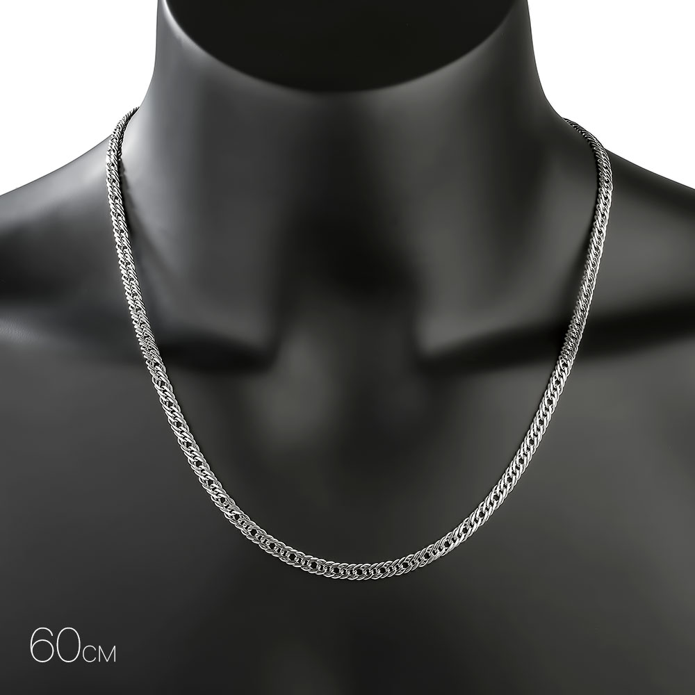 Серебряная цепочка плетение Тройной ромб, ширина 4 мм, родий Цепочка на шею,Серебро,с вставкой Без вставок,с замком Карабинный,РОССИЯ