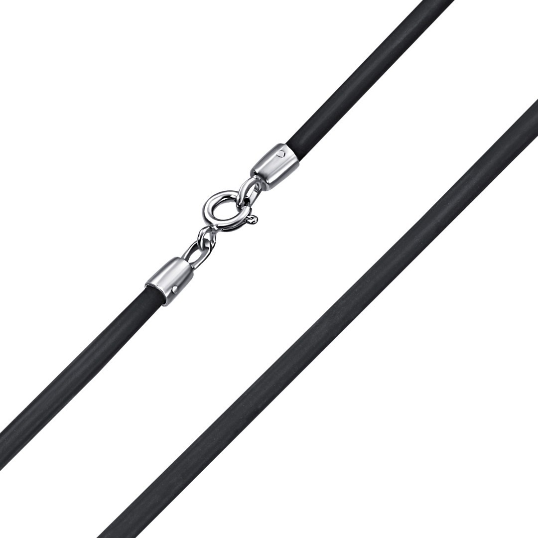 Ювелирный шнурок Гайтан черный, Каучук 2 мм с серебряным замком, Родирование Шнурок,Серебро,Каучук,с вставкой Без вставок,с замком Карабинный,РОССИЯ