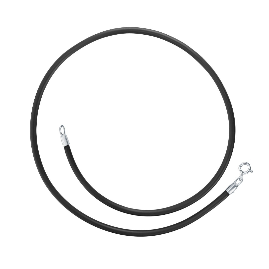 Ювелирный шнурок Гайтан черный, Каучук 2 мм с серебряным замком, Родирование Шнурок,Серебро,Каучук,с вставкой Без вставок,с замком Карабинный,РОССИЯ