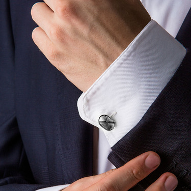 Серебряные запонки Virtus - Гурман, матированные, с эмалью