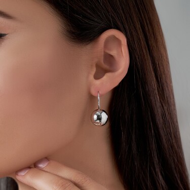 Серебряные серьги Шары 14мм, французкая малая петля, родирование