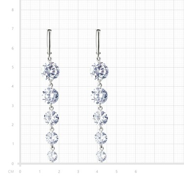 Серебряные серьги с цирконием, длина 7 см