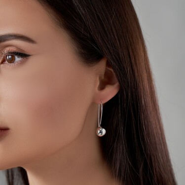 Серебряные серьги Шары 10мм, французкая большая петля, родирование